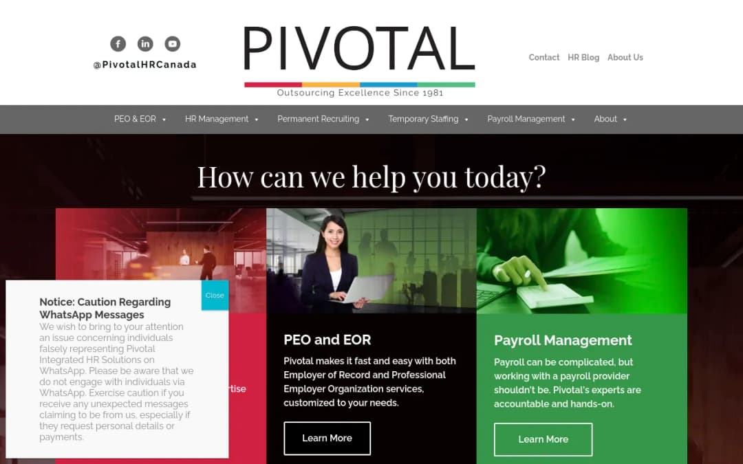 Pivotal Integrated HR Solutions platform screenshot