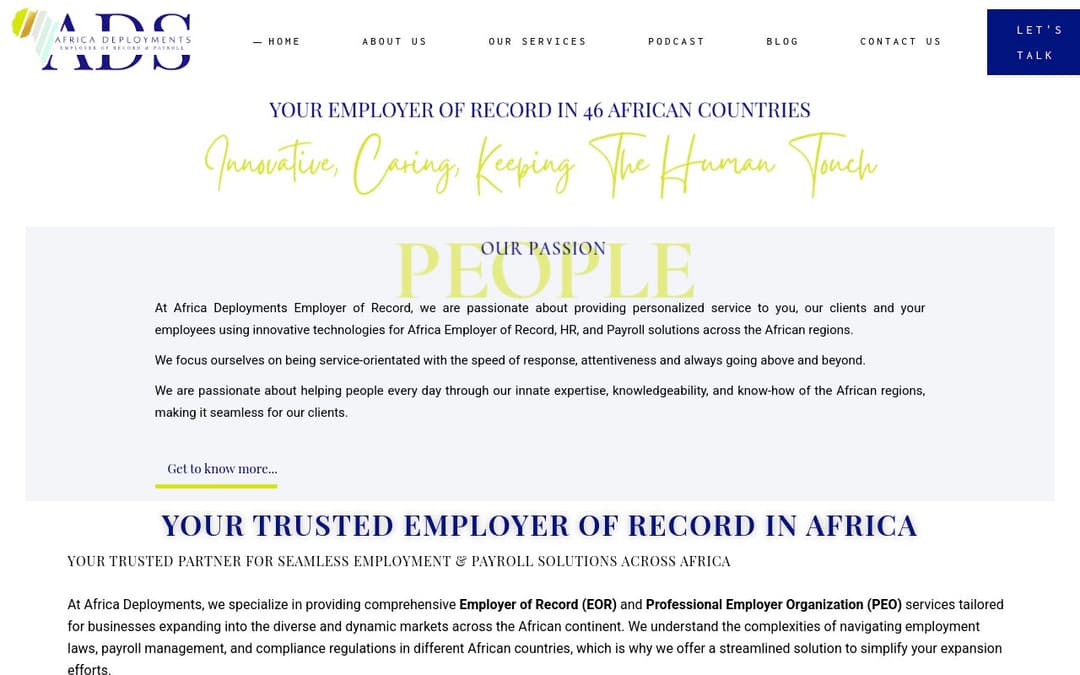Africa Deployments - Employer of Record & Payroll Solutions platform screenshot