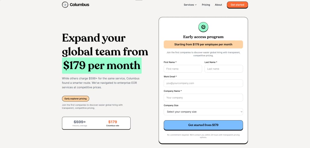 Hire with Columbus platform screenshot
